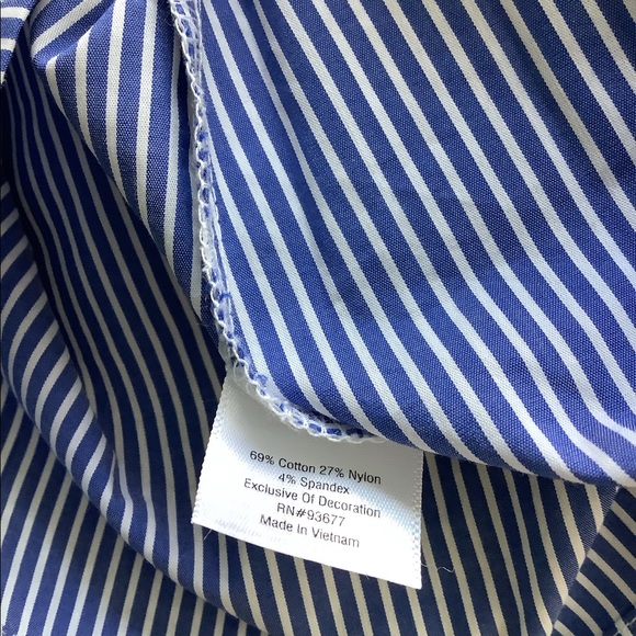 Floral embroidery blue white stripe blouse bell sleeve - Picture 8 of 8